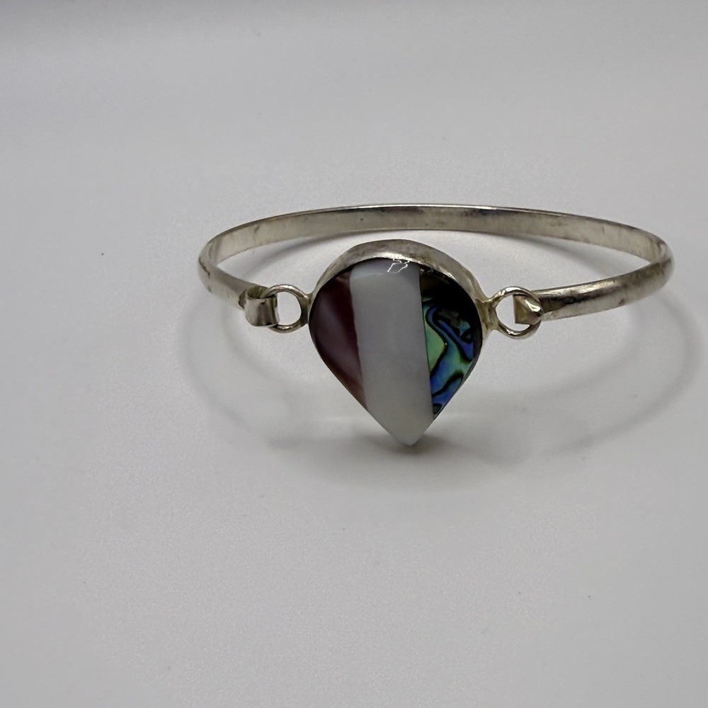 ALPACA Mexico Bracelet Teardrop Abalone MOP Mother Of Pearl Mexican Silver Tone